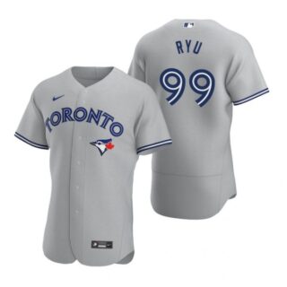 Men's Hyun Jin Ryu Toronto Blue Jays Flex Base Jersey Black Holographic Gray