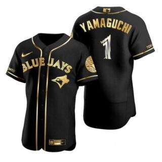Men's Shun Yamaguchi Toronto Blue Jays Flex Base Jersey Powder Blue Black Golden