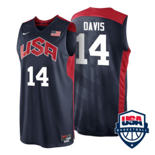 Men's #14 Anthony Davis USA Basketball Dream Team London Olympics 2012 Jersey Navy