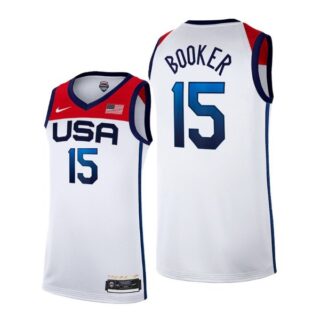 Men's #15 Devin Booker USA Basketball Team Summer Olympics Jersey White