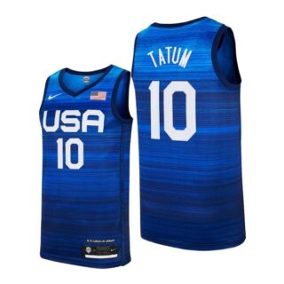 Men's #10 Jayson Tatum USA Basketball Team Summer Olympics Jersey Blue