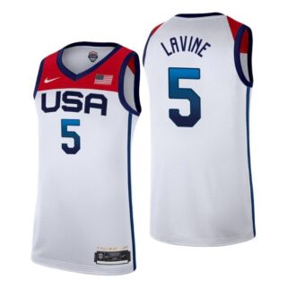 Men's #5 Zach Lavine USA Basketball Team Summer Olympics Jersey White