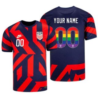 Men's Custom USMNT Rainbow Soccer Jersey LGBT Pride Shirts Navy Red