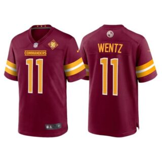 Men's Washington Commanders Carson Wentz 90th Anniversary Patch Burgundy Jerseys