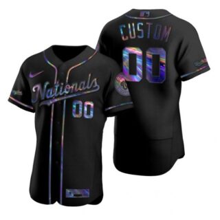 Men's Custom Washington Nationals Flex Base Jersey Black Award Black Holographic