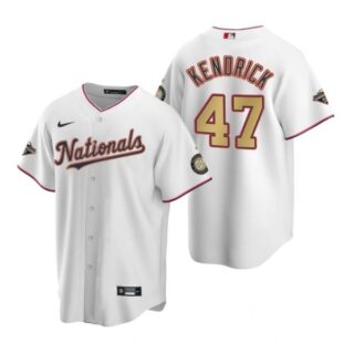 Men's Howie Kendrick Washington Nationals Cool Base Jersey Navy World Series Champions White Gold WS