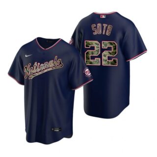 Men's Juan Soto Washington Nationals Cool Base Jersey White Home Navy 2021 Memorial Day