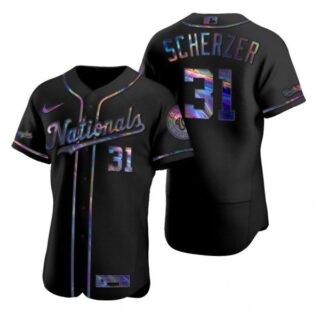 Men's Max Scherzer Washington Nationals Flex Base Jersey Black Award Black Holographic