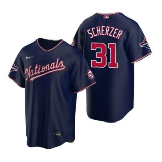 Men's Max Scherzer Washington Nationals Cool Base Jersey White World Series Champions Navy WS