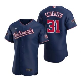 Men's Max Scherzer Washington Nationals Flex Base Jersey White World Series Champions Navy WS
