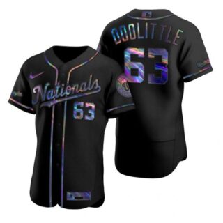 Men's Sean Doolittle Washington Nationals Flex Base Jersey Black Golden Black Holographic