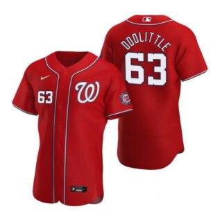 Men's Sean Doolittle Washington Nationals Flex Base Jersey Black Golden Red