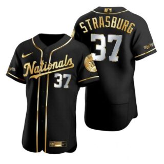 Men's Stephen Strasburg Washington Nationals Flex Base Jersey Black Golden Black Golden