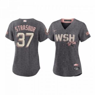 Women's Stephen Strasburg Washington Nationals Gray 2022 City Connect Cherry Blossom Jersey
