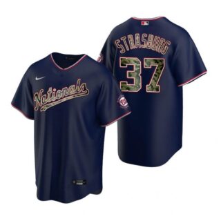 Men's Stephen Strasburg Washington Nationals Cool Base Jersey Red Navy 2021 Memorial Day