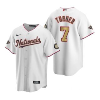 Men's Trea Turner Washington Nationals Cool Base Jersey Navy World Series Champions White Gold WS