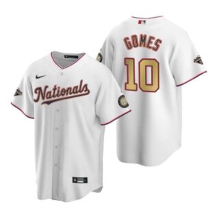 Men's Yan Gomes Washington Nationals Cool Base Jersey Red World Series Champions White Gold WS