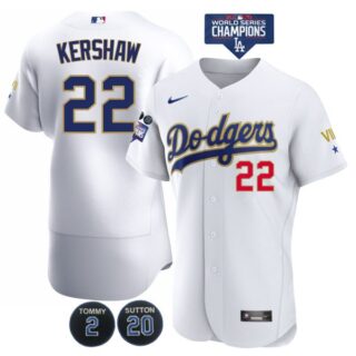 Men's Los Angeles Dodgers Clayton Kershaw Jersey World Series Champions Special Edition White Gold