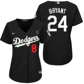 Women's Los Angeles Dodgers Kobe Bryant #8 #24 KB Patch Jersey Stitched Black