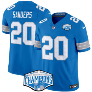 Men's Detroit Lions #20 Barry Sanders Blue 2024 NFC North Champions F.U.S.E. Vapor Limited Stitched Jersey