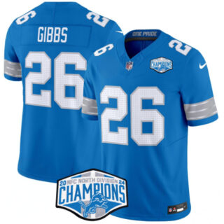 Men's Detroit Lions #26 Jahmyr Gibbs Blue 2024 NFC North Champions F.U.S.E. Vapor Limited Stitched Jersey