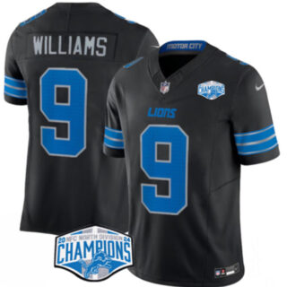Men's Detroit Lions #9 Jameson Williams Black 2024 NFC North Champions F.U.S.E. Vapor Limited Stitched Jersey