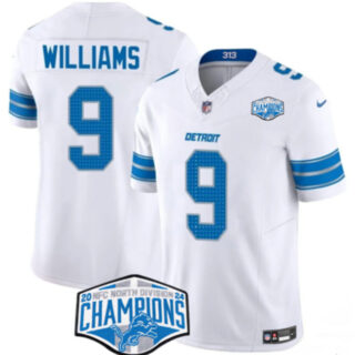 Men's Detroit Lions #9 Jameson Williams White 2024 NFC North Champions F.U.S.E. Vapor Limited Stitched Jersey