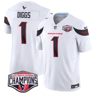 Men's Houston Texans #1 Stefon Diggs White F.U.S.E. 2024 AFC South Division Champions Vapor Limited Stitched Football Jersey
