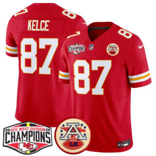 Men's Kansas City Chiefs #87 Travis Kelce Red F.U.S.E. 2024 AFC West Division Champions Vapor Limited Stitched Football Jersey