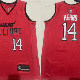 Men's Miami Heat #14 Tyler Herro Red 2024-25 City Edition Stitched Basketball Jersey