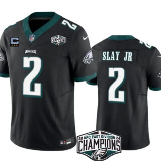 Men's Philadelphia Eagles #2 Darius Slay JR Black 2024 NFC East Champions With 3-Star C Patch F.U.S.E. Vapor Untouchable Limited Stitched Football Jersey