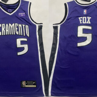 Men's Sacramento Kings #5 De'Aaron Fox Purple Stitched Basketball Jersey