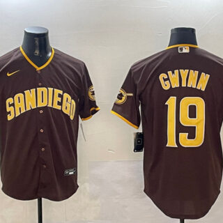 Men's San Diego Padres #19 Tony Gwynn Brown Cool Base Stitched Baseball Jersey