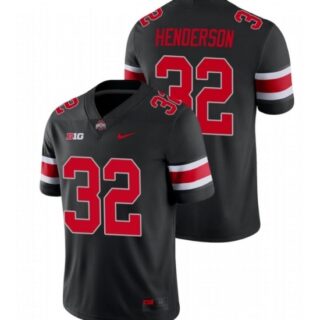 Men's Ohio State Buckeyes #32 TreVeyon Henderson C.J. Stroud Scarlet Game Black Jersey