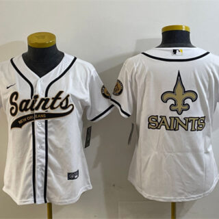Women's New Orleans Saints White Team Big Logo With Patch Cool Base Stitched Baseball Jersey(Run Small)