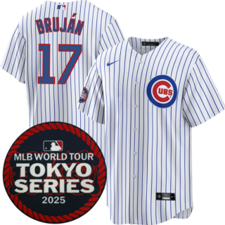Men's Chicago Cubs #17 Vidal Brujan White 2025 World Tour Tokyo Series Home Stitched Baseball Jersey