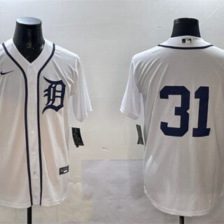 Men's Detroit Tigers #31 Riley Greene White Cool Base Stitched Baseball Jersey