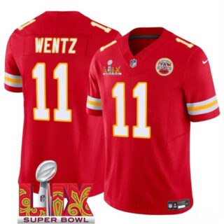 Men's Kansas City Chiefs #11 Carson Wentz Red 2025 Super Bowl LIX Patch F.U.S.E. Vapor Limited Stitched Football Jersey