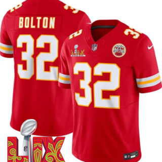 Men's Kansas City Chiefs #32 Nick Bolton Red 2025 Super Bowl LIX Patch F.U.S.E. Vapor Limited Stitched Football Jersey
