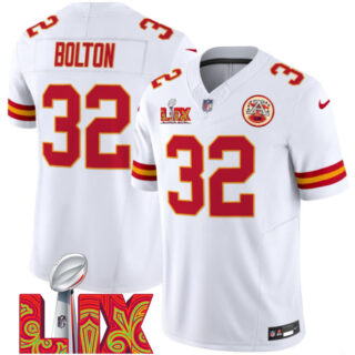 Men's Kansas City Chiefs #32 Nick Bolton White 2025 Super Bowl LIX Patch F.U.S.E. Vapor Limited Stitched Football Jersey