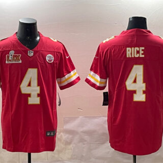 Men's Kansas City Chiefs #4 Rashee Rice Red 2025 Super Bowl LIX Patch Vapor Untouchable Limited Stitched Football Jersey