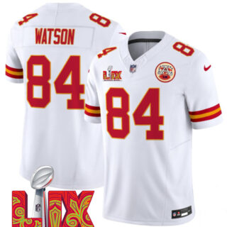 Men's Kansas City Chiefs #84 Justin Watson White 2025 Super Bowl LIX Patch F.U.S.E. Vapor Limited Stitched Football Jersey
