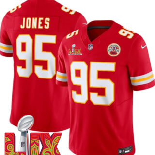 Men's Kansas City Chiefs #95 Chris Jones Red 2025 Super Bowl LIX Patch F.U.S.E. Vapor Limited Stitched Football Jersey