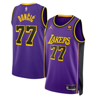 Men's Los Angeles Lakers #77 Luka Doncic Purple 2025 Statement Edition Stitched Basketball Jersey