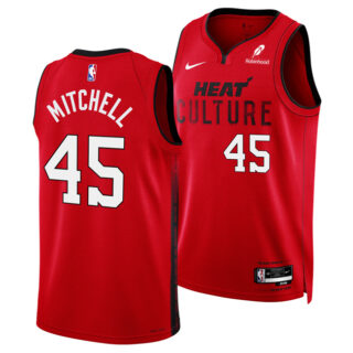 Men's Miami Heat #45 Davion Mitchell Red 2025 City Edition Stitched Basketball Jersey