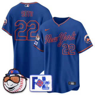 Men's New York Mets #22 Juan Soto Blue Road 2025 Spring Training Stitched Baseball Jersey
