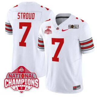 Men's Ohio State Buckeyes #7 C.J. Stroud White 2025 CFP Final With National Champions Patch F.U.S.E. Vapor Limited Stitched Football Jersey