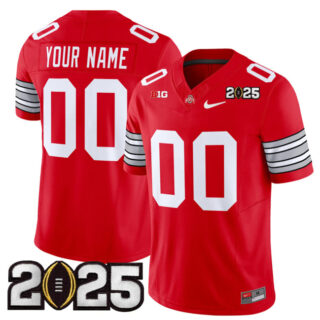 Men's Ohio State Buckeyes Active Player Custom Red 2025 CFP Final Patch F.U.S.E. Vapor Limited Stitched Football Jersey