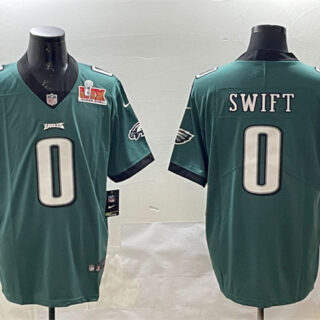 Men's Philadelphia Eagles #0 D'Andre Swift Green 2025 Super Bowl LIX Patch Vapor Untouchable Limited Stitched Football Jersey