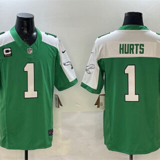 Men's Philadelphia Eagles #1 Jalen Hurts Green White F.U.S.E. 4-Star C Patch Vapor Untouchable Limited Stitched Football Jersey